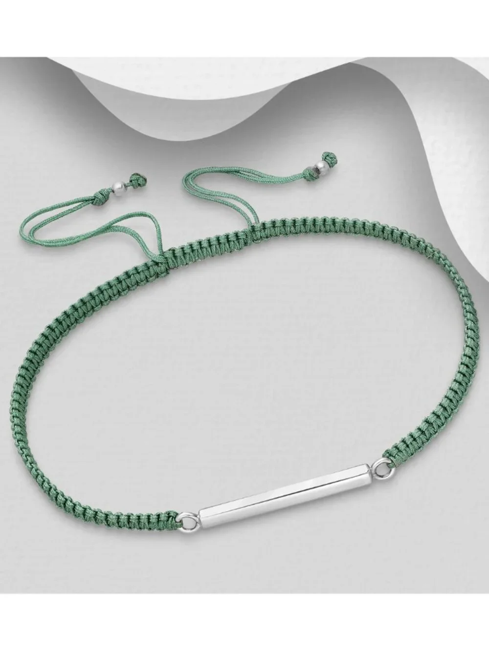925 Sterling Silver Bar with Adjustable Thread Bracelet